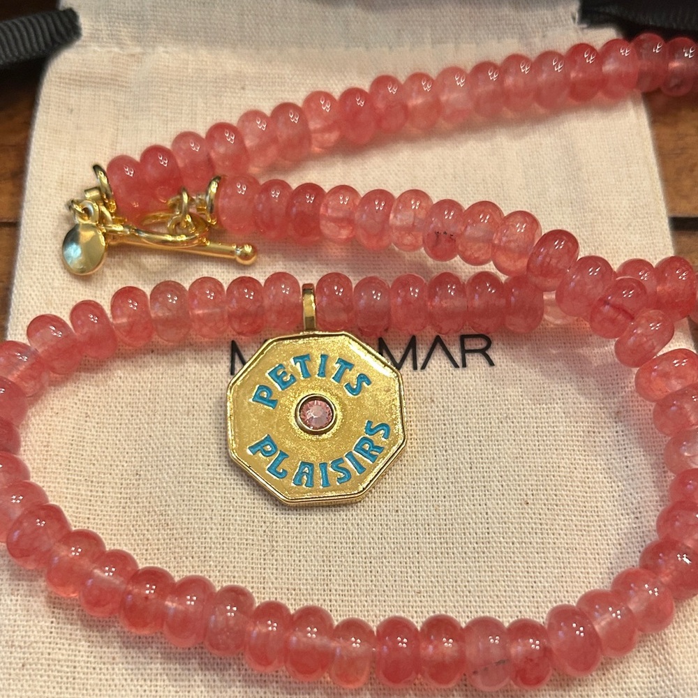 Mayamar Petits Plaisirs Joyful life cherry quartz Beaded Necklace gold pendant‎